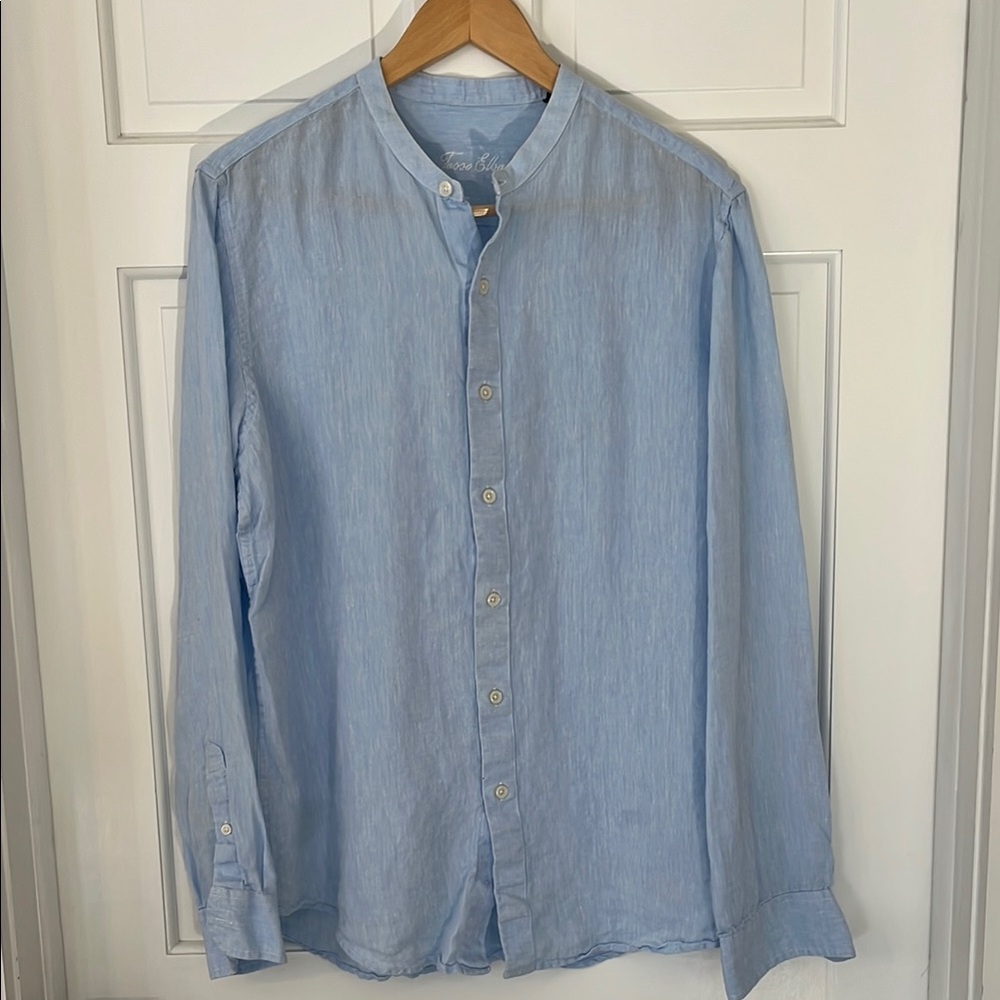 Tasso Elba light Blue Mandarin Collar Men's Shirt